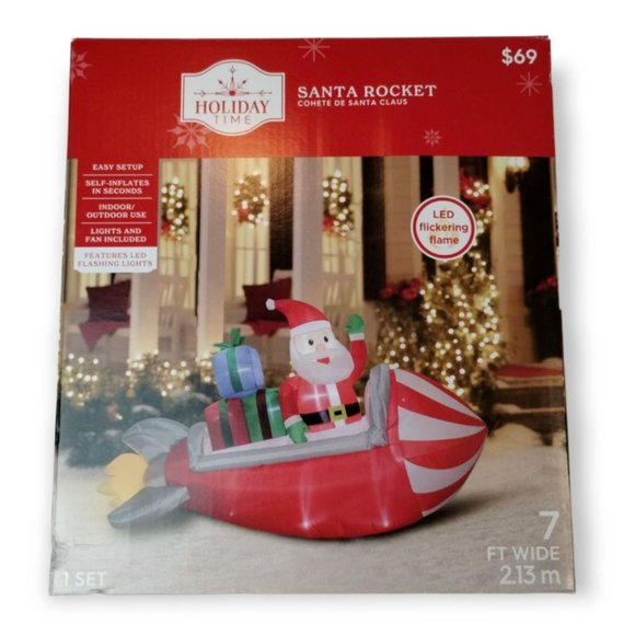 Holiday Time Santa Rocket 7ft Inflatable Yard Decor LED Flickering Lights - Picture 1 of 7